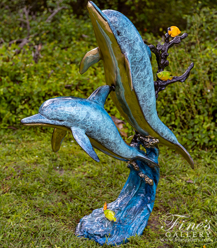 Bronze Fountains  - Limited Edition Bronze Dolphins And Tropical Fish Fountain - BF-1434